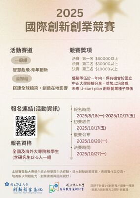 (轉知)2025國際創新創業競賽圖片