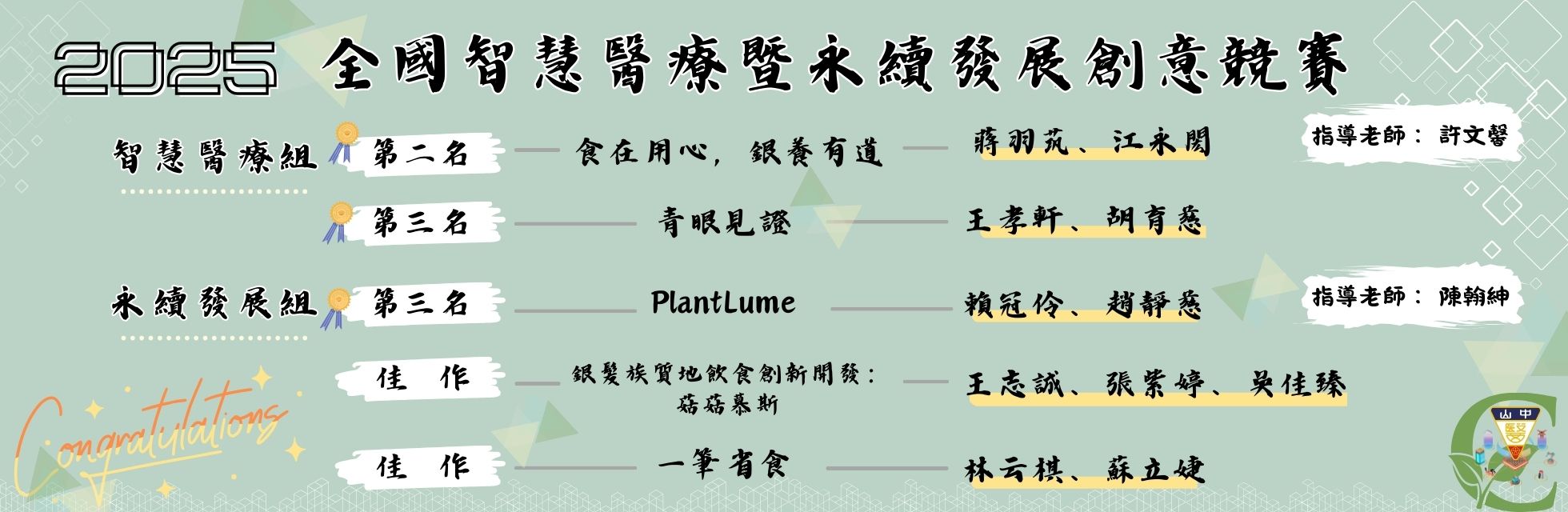 智慧醫療暨永續發展創意競賽結果-中山醫